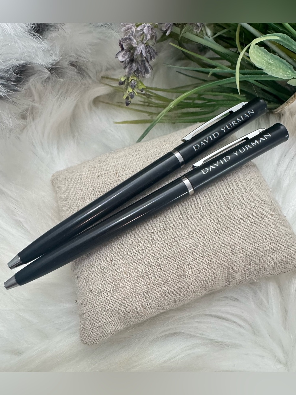 David Yurman Ballpoint Pens (2) New Black Plastic Silver